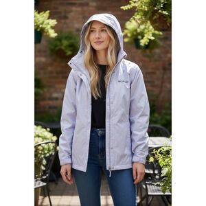 Columbia Omni-Tech Rain Jacket Womens Lavender Purple Hooded Windbreaker Zip S